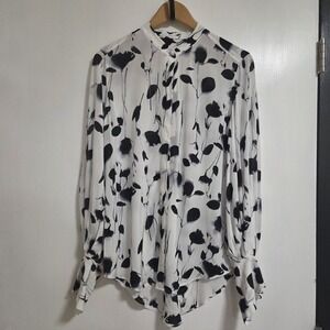 Equipment Femme Womens Black and White Floral Button Up Blouse Size Small
